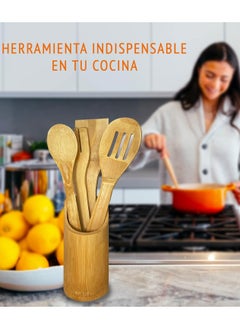PRIMO PLUS Wooden spoon set with holder, beige  - Image 3