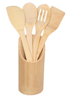 PRIMO PLUS Wooden spoon set with holder, beige  - Image 1