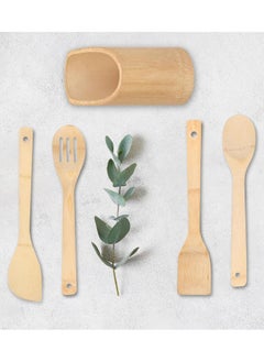 PRIMO PLUS Wooden spoon set with holder, beige  - Image 5