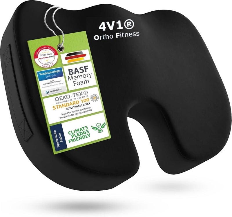 Star Leather Coccyx Seat Cushion for Tailbone Sciatica Lower Back Pain Relief Orthopedic Memory Foam SemiFirm Chair Cushions for Sitting for Office Chair Wheelchair Over 75kg Wt Velour Fabric Z1 - Image 1