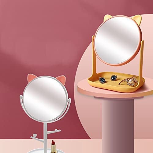 Mockery Plastic Portable Tabletop Makeup Round Mirror Vanity Mirror Cute Cat Ear Shaped Rotating Cosmetic Mirror For Home Bathroom Desktop Cosmetic Mirror For Women (Mintcream White) - Image 5