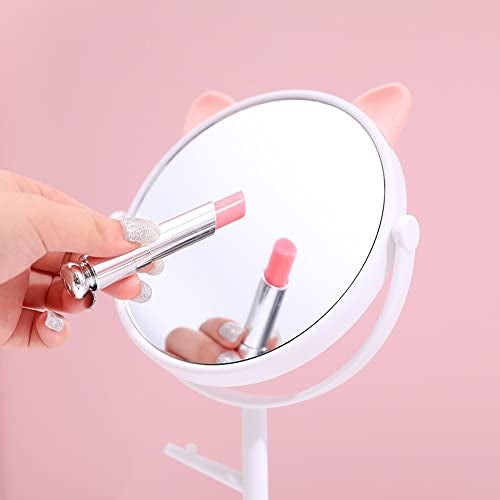 Mockery Plastic Portable Tabletop Makeup Round Mirror Vanity Mirror Cute Cat Ear Shaped Rotating Cosmetic Mirror For Home Bathroom Desktop Cosmetic Mirror For Women (Mintcream White) - Image 4