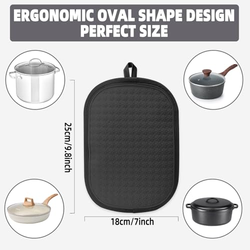 Hovico 2PCS Silicone Pot Holders, Oven Mitts Heat Resistant Hot Pads with Pockets, Non Slip Pot Holder for Kitchen Baking and Cooking| 9.8 x 7 Inches | Towel Cloth Interior Lining - Black - Image 2