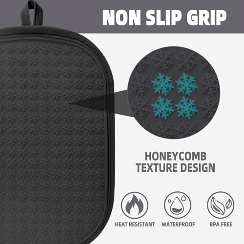 Hovico 2PCS Silicone Pot Holders, Oven Mitts Heat Resistant Hot Pads with Pockets, Non Slip Pot Holder for Kitchen Baking and Cooking| 9.8 x 7 Inches | Towel Cloth Interior Lining - Black - Image 4
