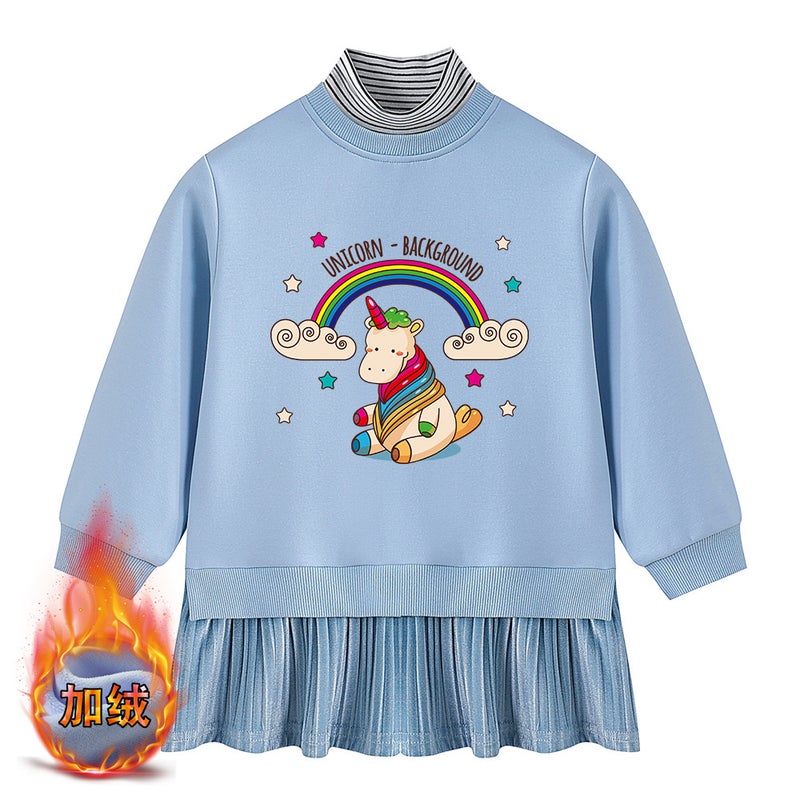 Girls' Dress 2023 New Girls' Fashionable Western Style Sweater Skirt Clothing Children'S Fleece-Lined Skirt - Image 1