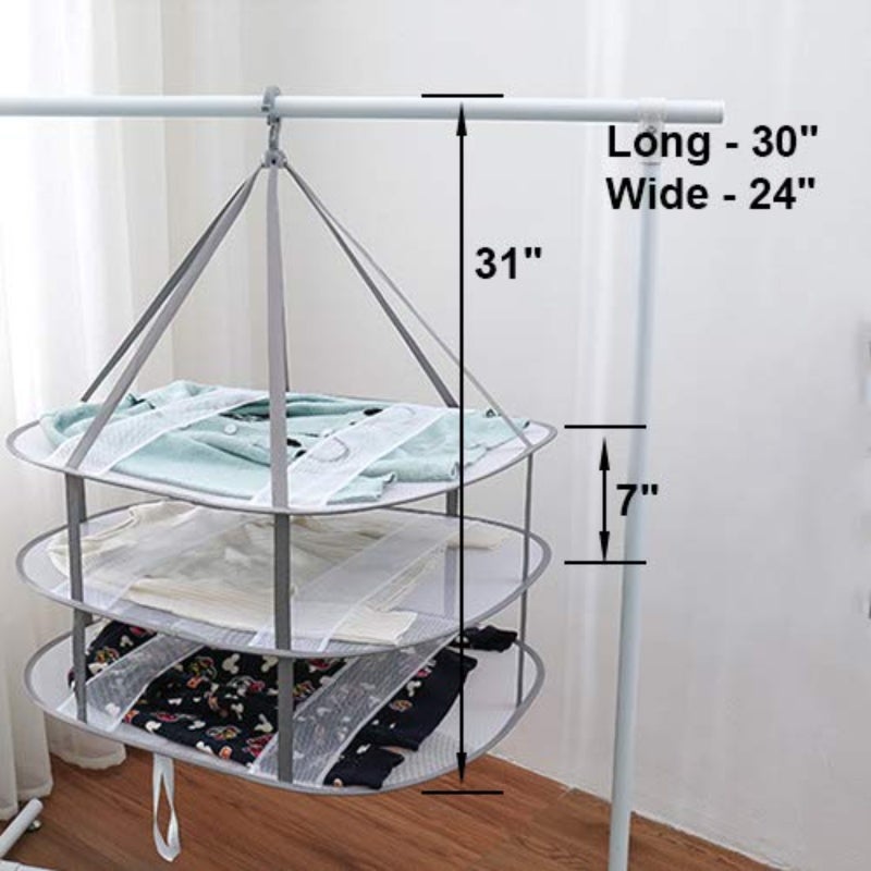 Hanging Dryer 3-Tier Foldable Clothes Rack Grey - Windproof Mesh Drying Rack with Compact Folding Design for Sweaters Delicates Indoor Outdoor Use - Image 2