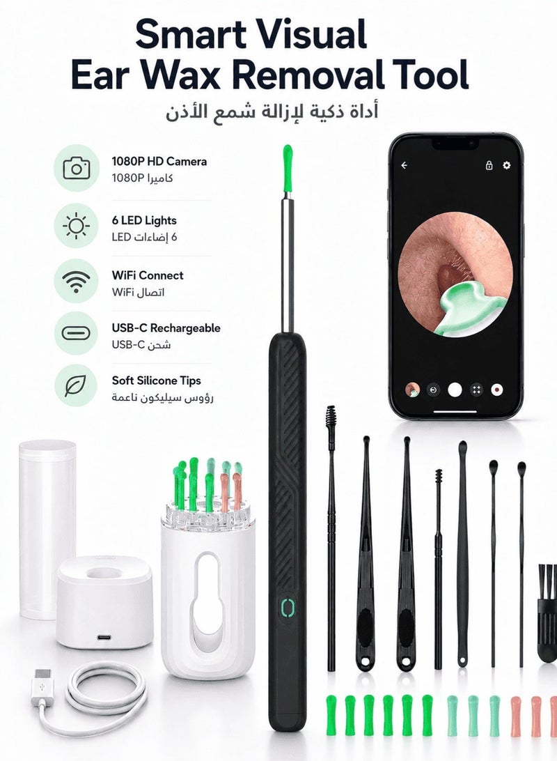 NOAKEEI Ear Wax Removal Tool with 1080P HD Camera, WiFi Visual Ear Cleaner with 6 LED Lights, Wireless Otoscope Ear Cleaning Kit with Soft Silicone Ear Scoops, USB-C Rechargeable Earwax Remover for iPhone, iPad & Android - Image 1