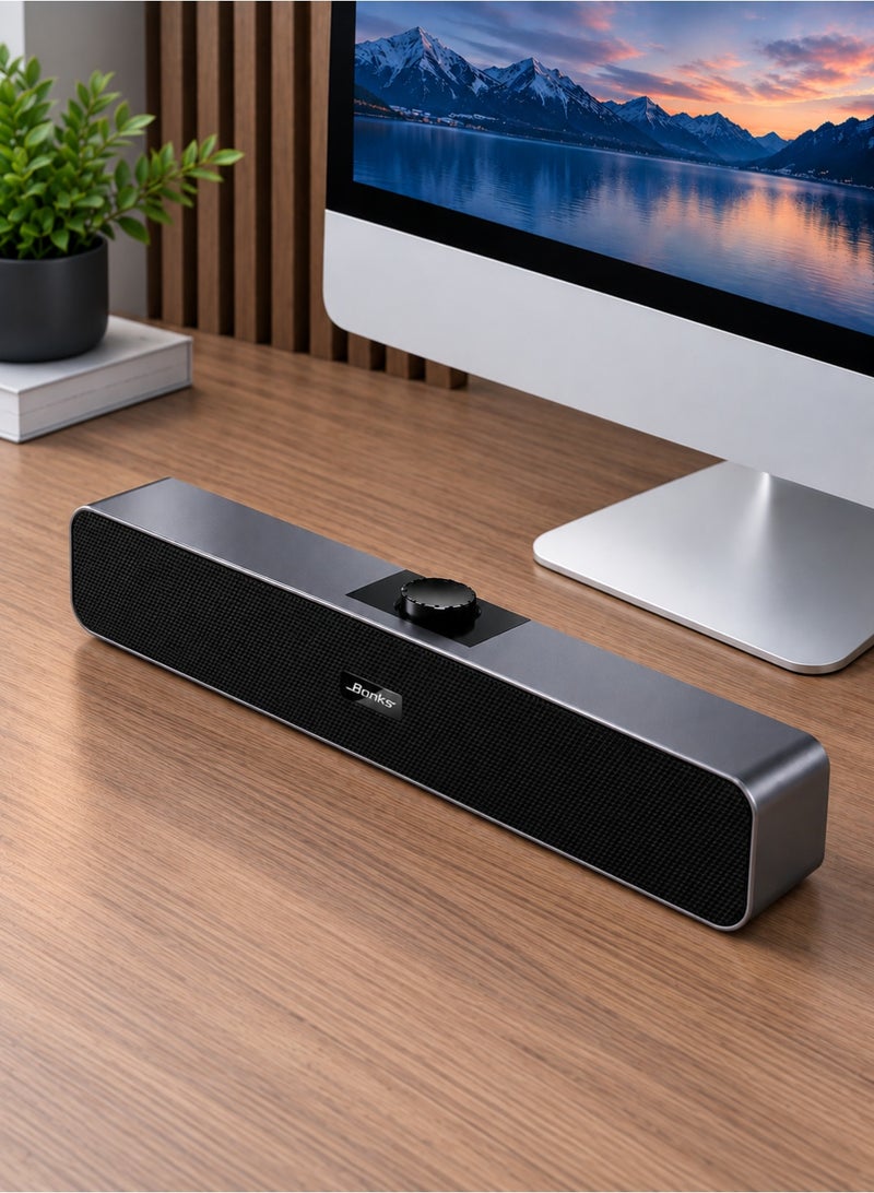 BONKS Computer Speakers with 3.5 mm Aux, Small PC Speakers Powered by USB, Wired USB Desktop Speaker, USB Soundbar for Monitor, Mini Stereo Speaker for PC, Tablets, Laptop, Tablets, Xbox, Plug and Play - Image 1