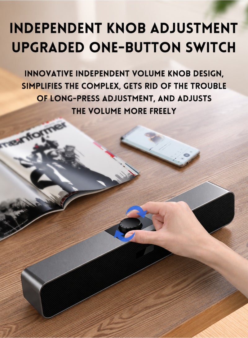 BONKS Computer Speakers with 3.5 mm Aux, Small PC Speakers Powered by USB, Wired USB Desktop Speaker, USB Soundbar for Monitor, Mini Stereo Speaker for PC, Tablets, Laptop, Tablets, Xbox, Plug and Play - Image 2