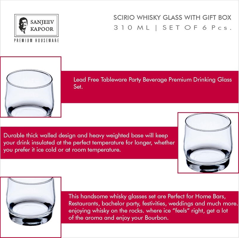 Sanjeev Kapoor Scirio Whisky Glass Set of 6 Pc 310 ml - Image 5