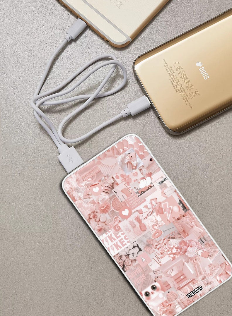 Theodor 10,000 mAh Super Fast Charging Ultra Compact Power Bank with Quick Charge & Power Delivery, Portable Charger For iPhone and Android Pink Asthetic - Image 2