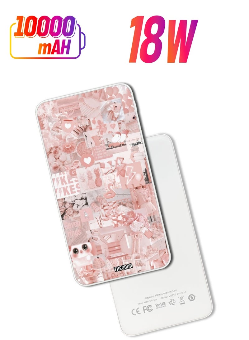 Theodor 10,000 mAh Super Fast Charging Ultra Compact Power Bank with Quick Charge & Power Delivery, Portable Charger For iPhone and Android Pink Asthetic - Image 1