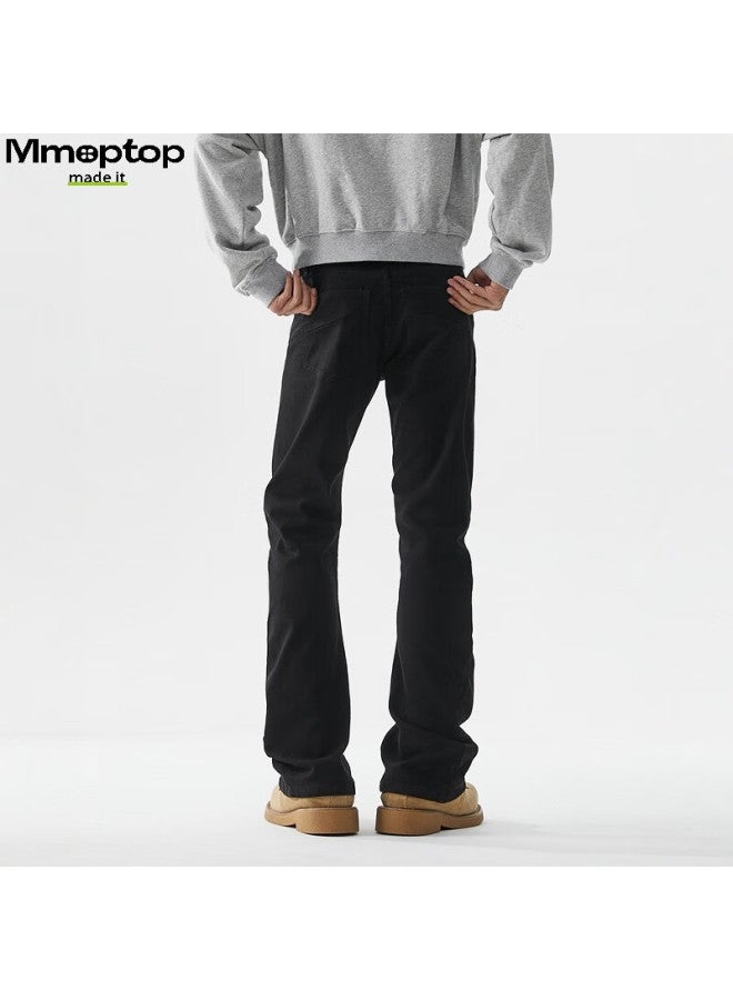Mmoptop American-style Elastic Micro-bubble Jeans, Autumn And Winter Men's Versatile Straight-leg Slim-fit Trousers, Mnzk24 Black L - Image 2