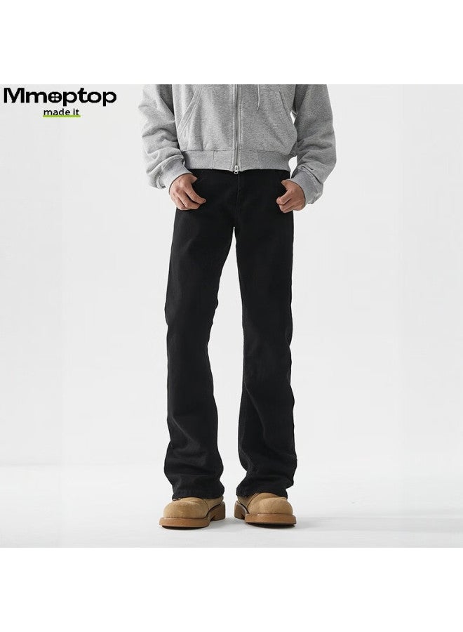 Mmoptop American-style Elastic Micro-bubble Jeans, Autumn And Winter Men's Versatile Straight-leg Slim-fit Trousers, Mnzk24 Black L - Image 1