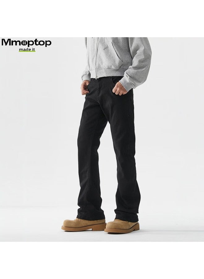 Mmoptop American-style Elastic Micro-bubble Jeans, Autumn And Winter Men's Versatile Straight-leg Slim-fit Trousers, Mnzk24 Black L - Image 3