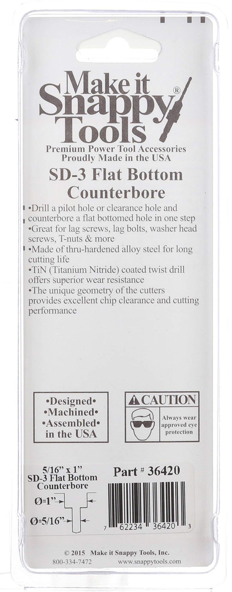 Make It Snappy Tools 5/16 Inch X 1 Inch 3-Flute Flat Bottom Counterbore With Tin Coated Twist Drill #36420 - Image 3