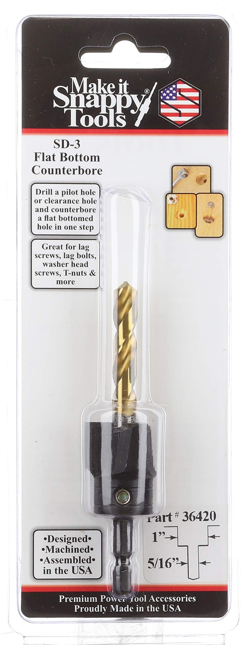 Make It Snappy Tools 5/16 Inch X 1 Inch 3-Flute Flat Bottom Counterbore With Tin Coated Twist Drill #36420 - Image 2