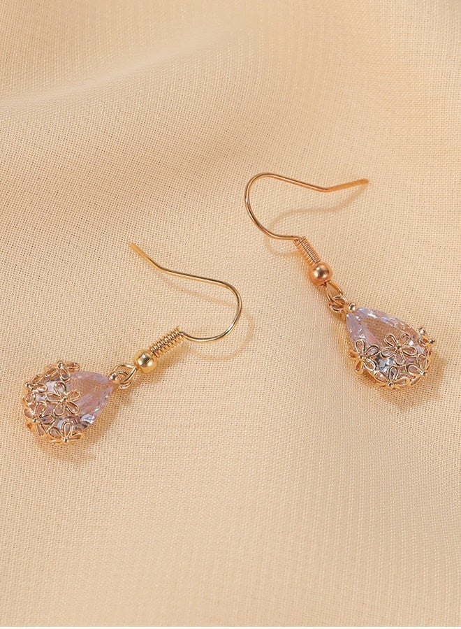 DAEVO Gold Plated Pink Teardrop Crystal Drop Earrings, Floral Filigree for Women - Image 5