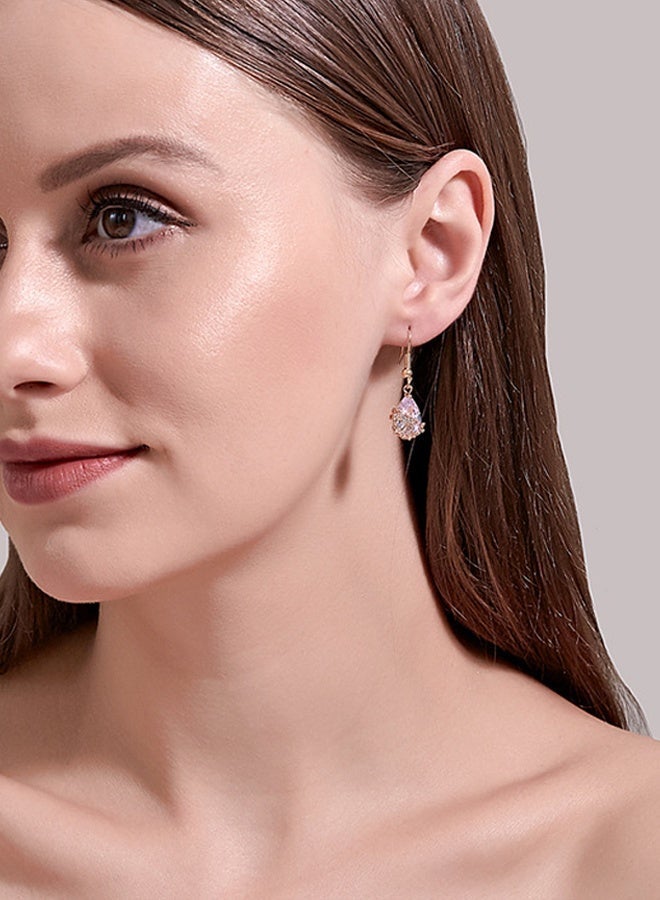 DAEVO Gold Plated Pink Teardrop Crystal Drop Earrings, Floral Filigree for Women - Image 2