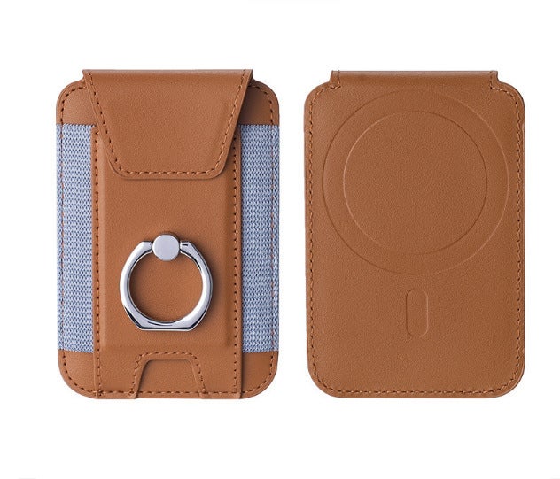 Applicable to Apple 15 magnetic card holder iphone14Magsafe magnetic mobile phone key ring buckle bracket card holder Brown 