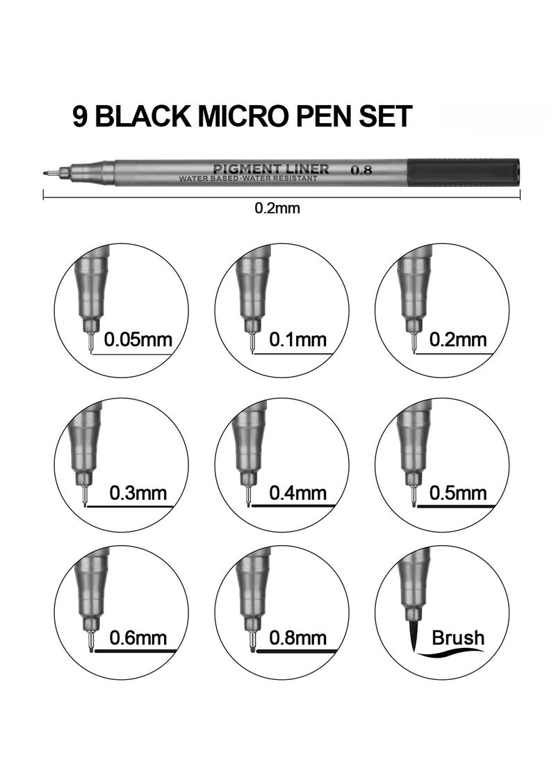 Excefore Fineliner Pens, Waterproof Micro Pens, Black Fine Liner Ink Pens, Brush Pens for Art Sketching, Technical Drawing, Illustration, Office Documents and Bullet Journal 9 Pcs  - Image 2