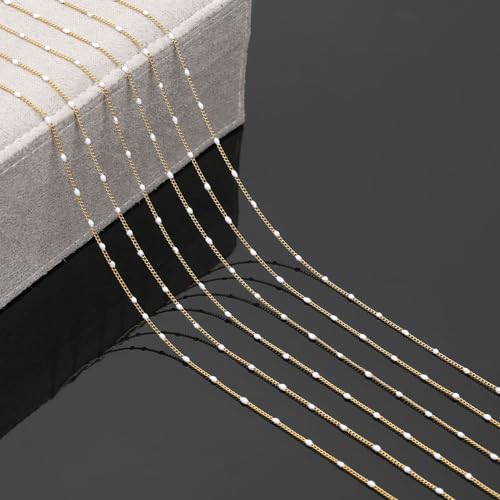 YOUBEIYEE 5 Meters Gold Plated Chain for Jewelry Making Stainless Steel Curb Chain White Enamel Beaded Decoration Craft Chain Roll - Image 4