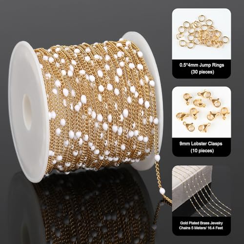 YOUBEIYEE 5 Meters Gold Plated Chain for Jewelry Making Stainless Steel Curb Chain White Enamel Beaded Decoration Craft Chain Roll - Image 2