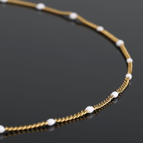 YOUBEIYEE 5 Meters Gold Plated Chain for Jewelry Making Stainless Steel Curb Chain White Enamel Beaded Decoration Craft Chain Roll - Image 5