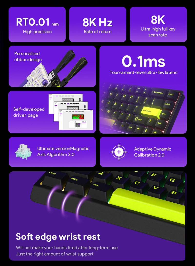 UCHUANG M68 HE Rapid Trigger Mechanical Gaming Keyboard 60% Wired with Adjustable Actuation,Hall Effect Magnetic Switch,8KHz Polling Rate,RGB Backlit,Top Mount,Hot-Swap,PBT Double Shot Moulding Keycap - Black&Green - Image 2