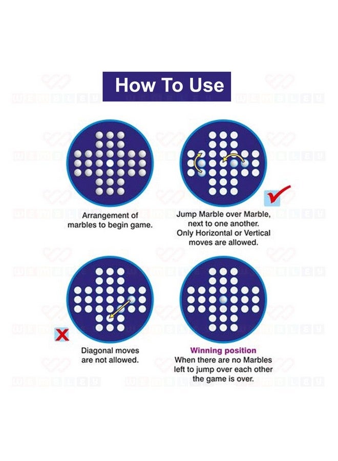 Wembley Brainvita Board Game for Kids 6 7 8 9 10+ Brain Teasing Mind Challenging Senior Mind Game with 32 Marbles & 1 Board Improves Concentration Cognitive Skills - Image 4