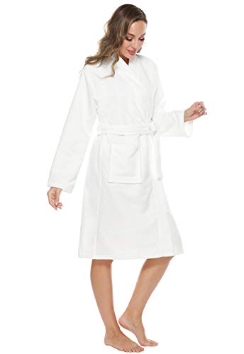 Kniffi Kimono Bathrobe for Women Terry Cloth Robes knee length towel Bathrobe White L - Image 3