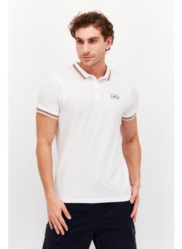 Men Regular Fit Short Sleeve Brand Logo Polo Shirt, White