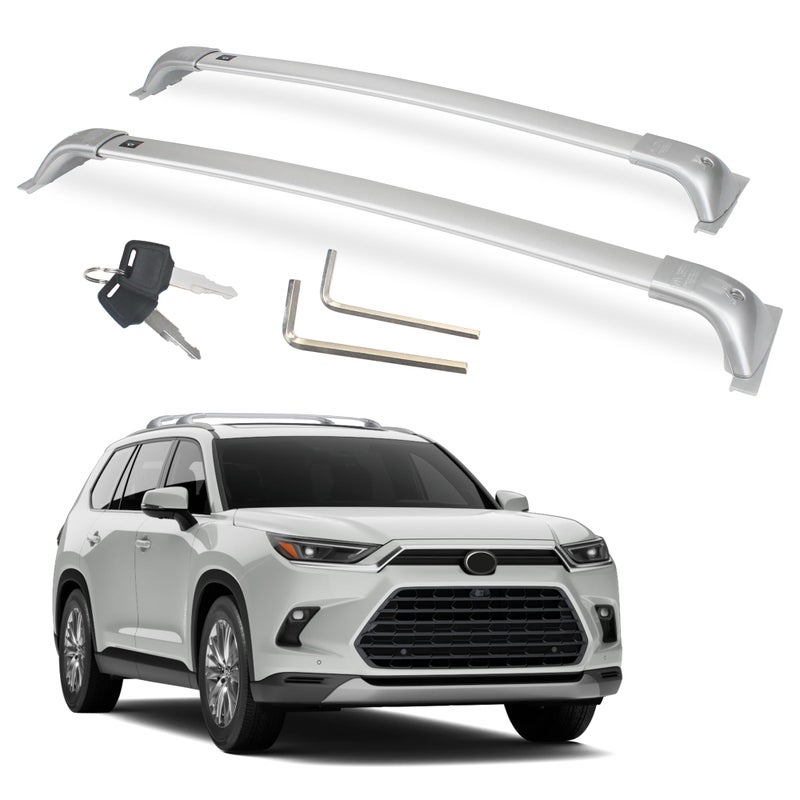 Autekcomma Heavy Duty Silver Upgraded Roof Rack Crossbar Compatible for Toyota Grand Highlander 2024up All GradesMax 260lb Loading Capacity with Metal Lockable Anti Theft Locking Mechanism