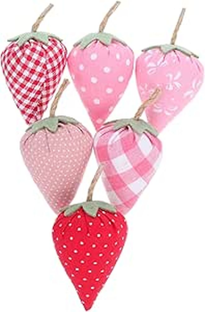 6 Pieces Artificial Fabric Strawberry Ornament Lifelike Faux Strawberry Decor for Home - Image 1