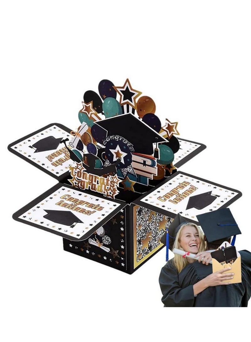 3D التخرج بطاقة المعايدة البوب البوب أتمنى بطاقة المعايدة المغلف الدكتور كاب بالون ستار بطاقة الزخرفية جامعة ماجستير دكتوراه - Image 1