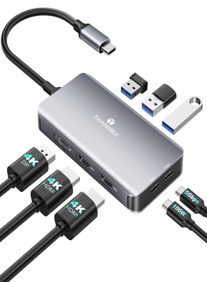 THANDBLE USB C Docking Station Dual Monitor, Laptop Docking Station 3 Monitor, USB C Hub Dual 4K@60Hz HDMI Display with DisplayPort Port, 5Gbps USB-A/C Data Port, 100W PD, for HP/Dell/Lenovo/Laptop - Image 1