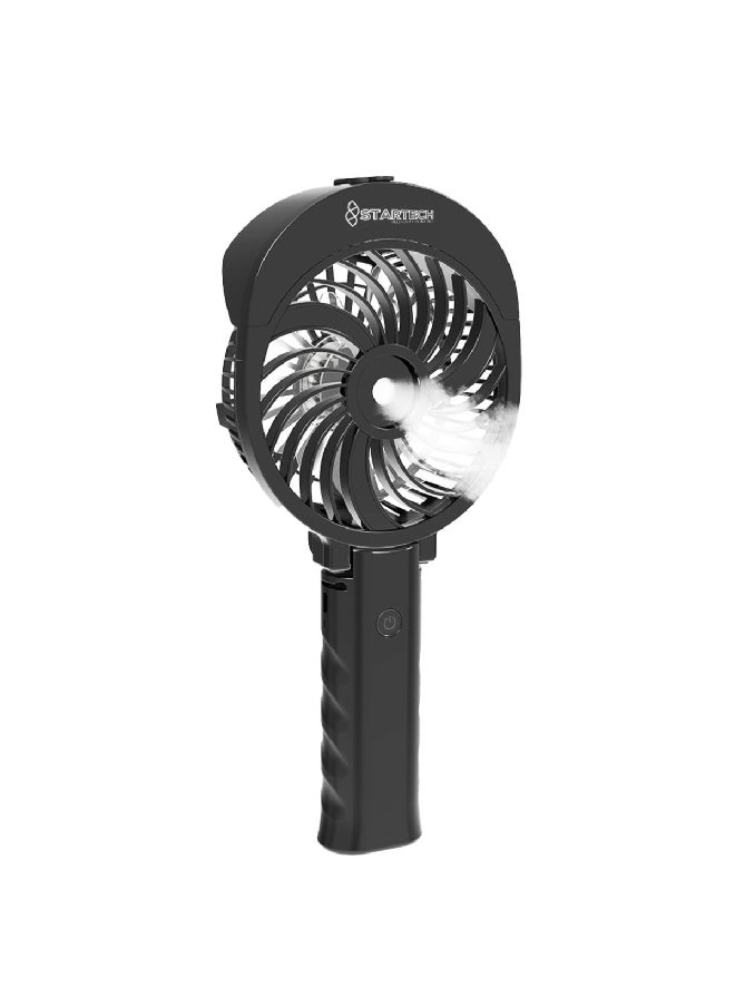 StarTech - 3.5W 3-Speed Portable Foldable Handheld Rechargeable Misting Fan with Clip Black 18 x 10 x 4.2 cm HF311 - Image 1