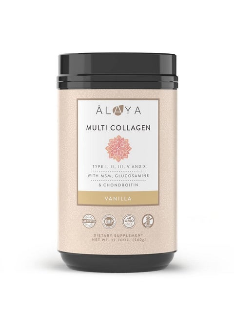 Alaya Multi Collagen Powder Type I Ii Iii V X Hydrolyzed Collagen Peptides Protein Powder Supplement With Msm + Gc (Vanilla)