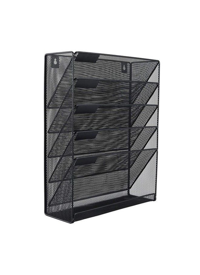 EasyPag - Wall Mount File Organizer 6 Tier Vertical Hanging File Folders Holder Paper Rack For Office Homeblack - Image 1