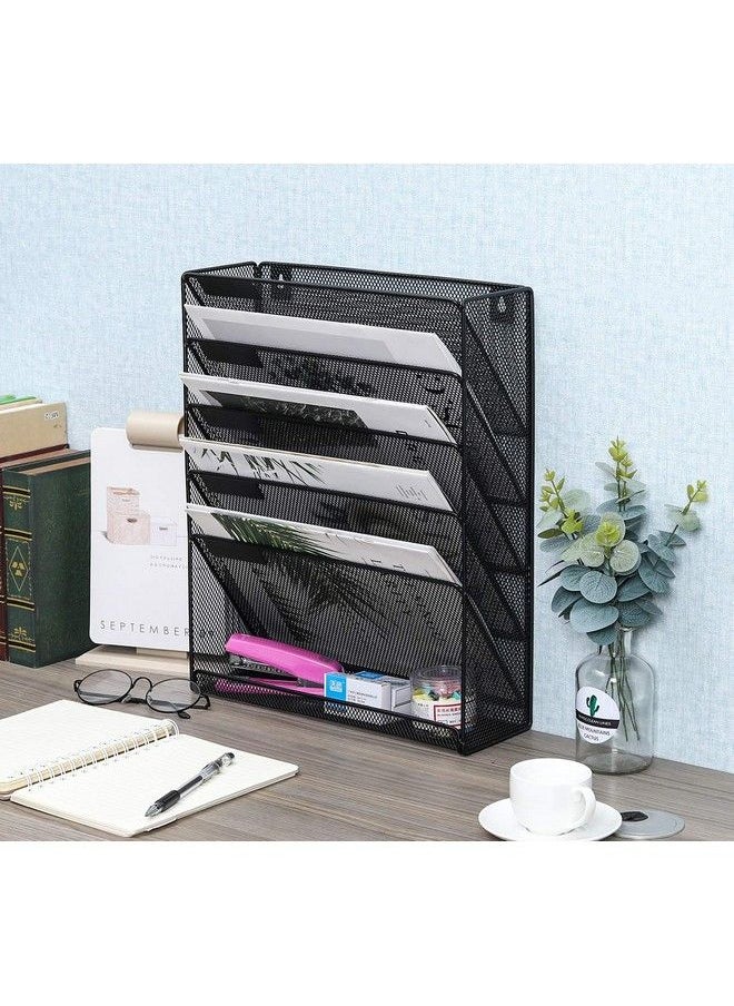 EasyPag - Wall Mount File Organizer 6 Tier Vertical Hanging File Folders Holder Paper Rack For Office Homeblack - Image 1