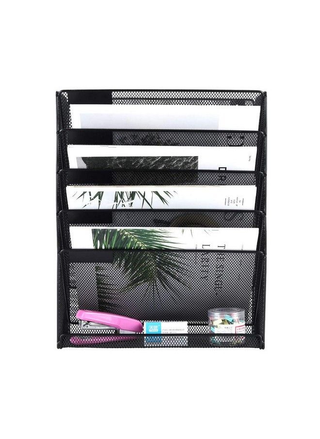 EasyPag - Wall Mount File Organizer 6 Tier Vertical Hanging File Folders Holder Paper Rack For Office Homeblack - Image 1