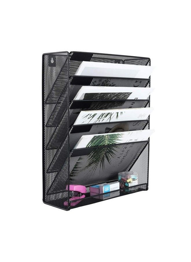 EasyPag - Wall Mount File Organizer 6 Tier Vertical Hanging File Folders Holder Paper Rack For Office Homeblack - Image 1