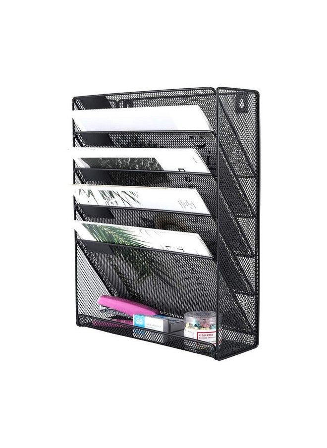 EasyPag - Wall Mount File Organizer 6 Tier Vertical Hanging File Folders Holder Paper Rack For Office Homeblack - Image 1