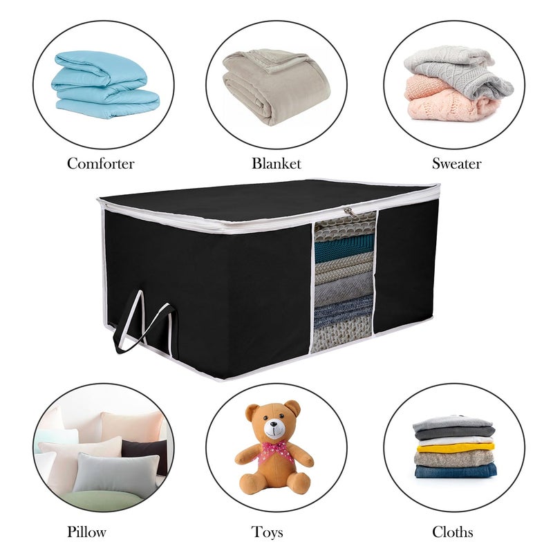 Kuber Industries Underbed Storage Bag Plain White Border Blanket Cover with Clear Window Zipper Closure Handle Cloth Organizer Large Pack of 3 Black - Image 5