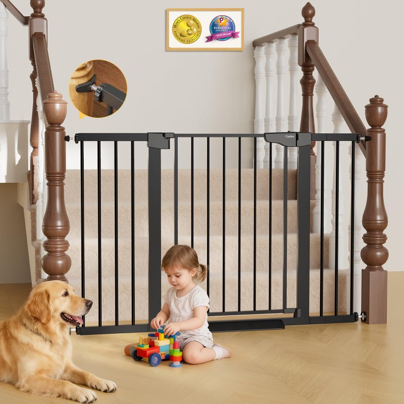 Cumbor 29.7â€“51.5" Extra Wide Baby Gate for Stairs, Pressure-Mounted Dog Gates for Doorways & Hallways, Auto-Close Walk-Through, No-Trip Design, Child Proof Safety, Dog/Pet Gate for Indoor Use, Black - Image 1
