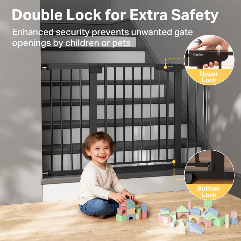 Cumbor 29.7â€“51.5" Extra Wide Baby Gate for Stairs, Pressure-Mounted Dog Gates for Doorways & Hallways, Auto-Close Walk-Through, No-Trip Design, Child Proof Safety, Dog/Pet Gate for Indoor Use, Black - Image 4