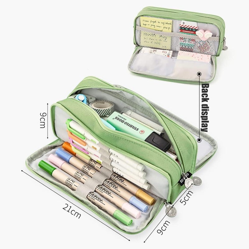 Large Capacity Pencil Case 3 Compartments Pencil Pouch Portable Large Storage Canvas Pencil Bag for School Student Teen Girl Boy (Pink) - Image 3