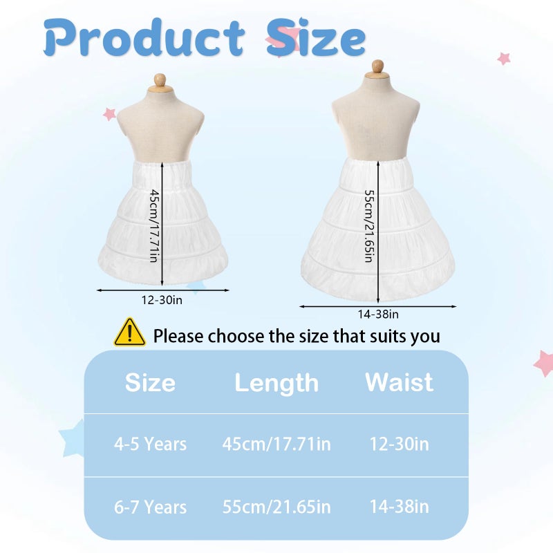 Okxiri Petticoat for Girls with 3 Hoops, Crinoline Underskirt for Girls, Lightweight Full Slip Skirt with Lace Edge for Party, Daily Dress, Promï¼ˆ55cm) - Image 2