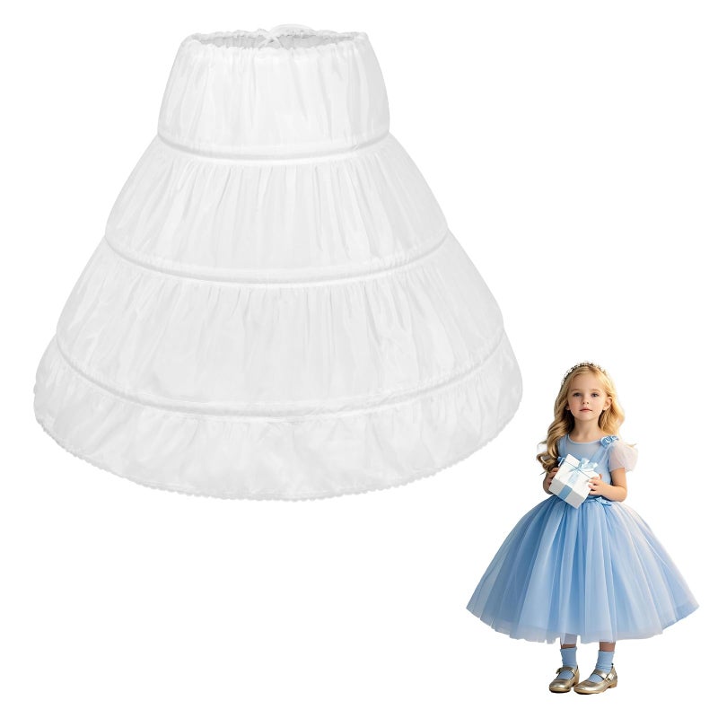 Okxiri Petticoat for Girls with 3 Hoops, Crinoline Underskirt for Girls, Lightweight Full Slip Skirt with Lace Edge for Party, Daily Dress, Promï¼ˆ55cm) - Image 1