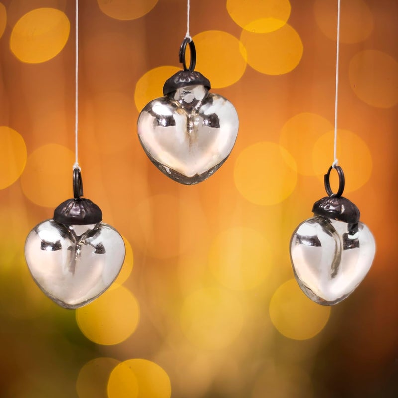 Indian-Shelf 25 Heart Christmas Ornament Valentine Tree Ornaments Valentines Day Decorations Valentines Ornaments Glass Ornaments for Christmas Tree Vintage Glass Ornaments Silver Heart Ornaments - Image 2